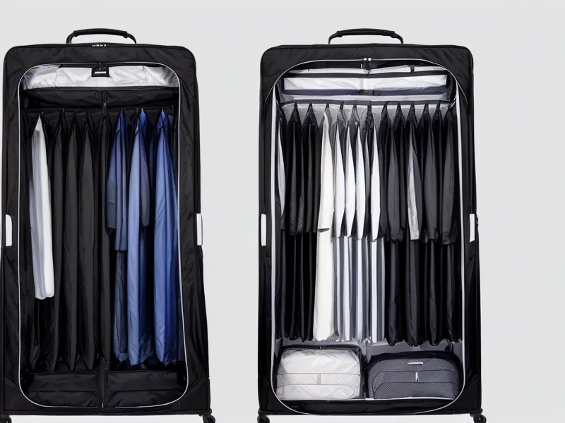 Comparison showing the flexibility of soft-sided luggage vs structured frames.