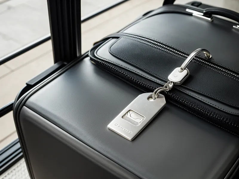 Luggage shipping label secured to the handle of a suitcase