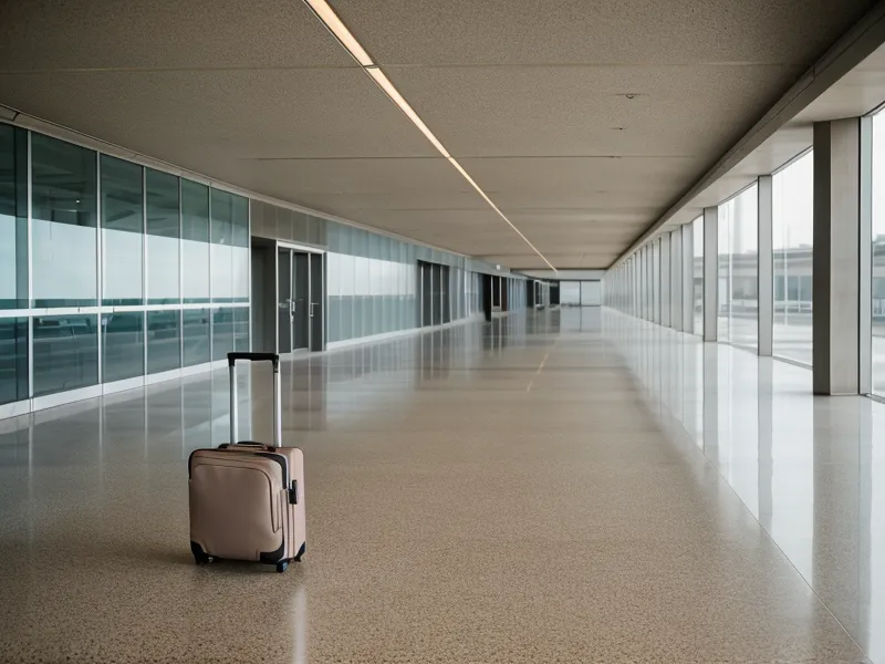 Business traveler walking unburdened through a modern airport concourse