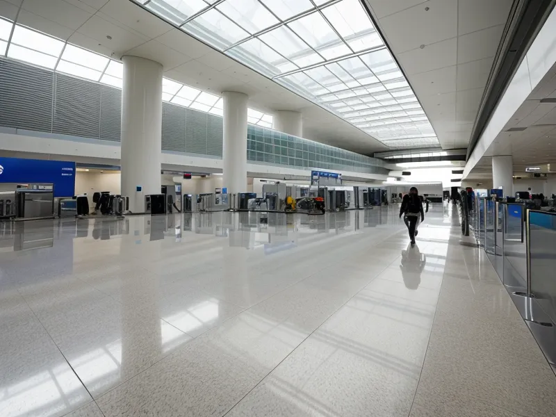 Empty-handed traveler walking past a crowded baggage claim carousel