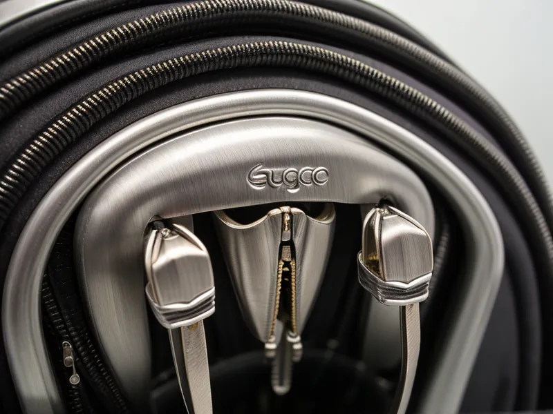 Macro detail of high-quality luggage zipper teeth showing durability.