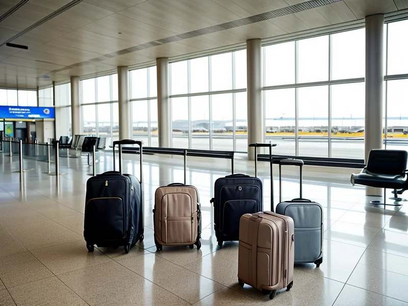 Soft-side carry-on luggage being fitted into a narrow overhead bin on an airplane