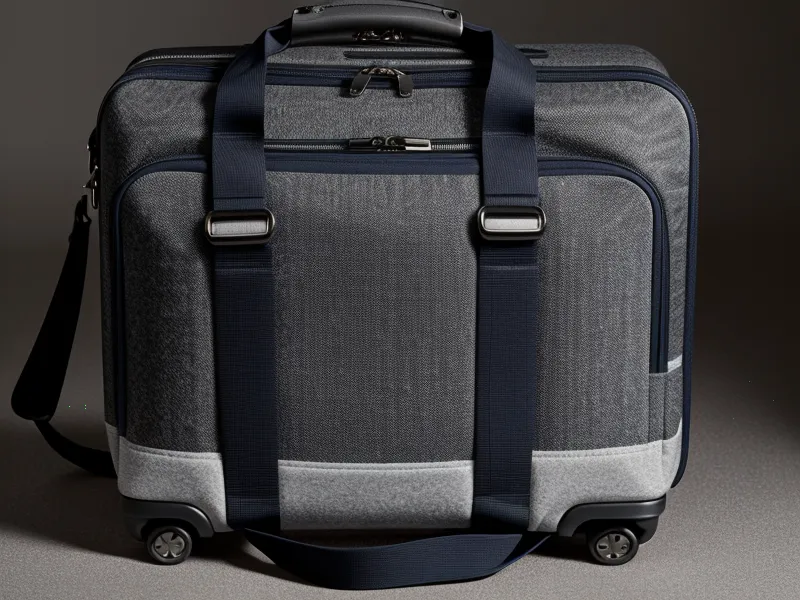 Close-up of neatly packed suits inside a professional 22-inch carry-on bag.