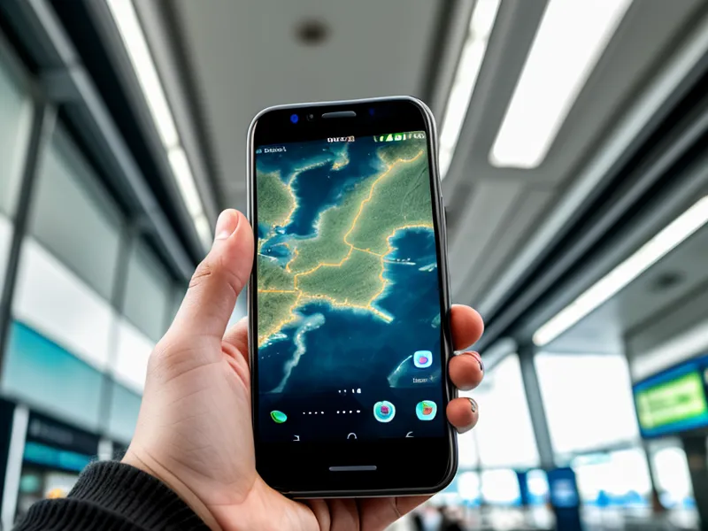 A traveler checking luggage tracking on a smartphone at the airport.