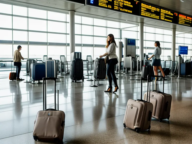 Business travel carry-on spinner wheel showing early wear after a year of frequent flying